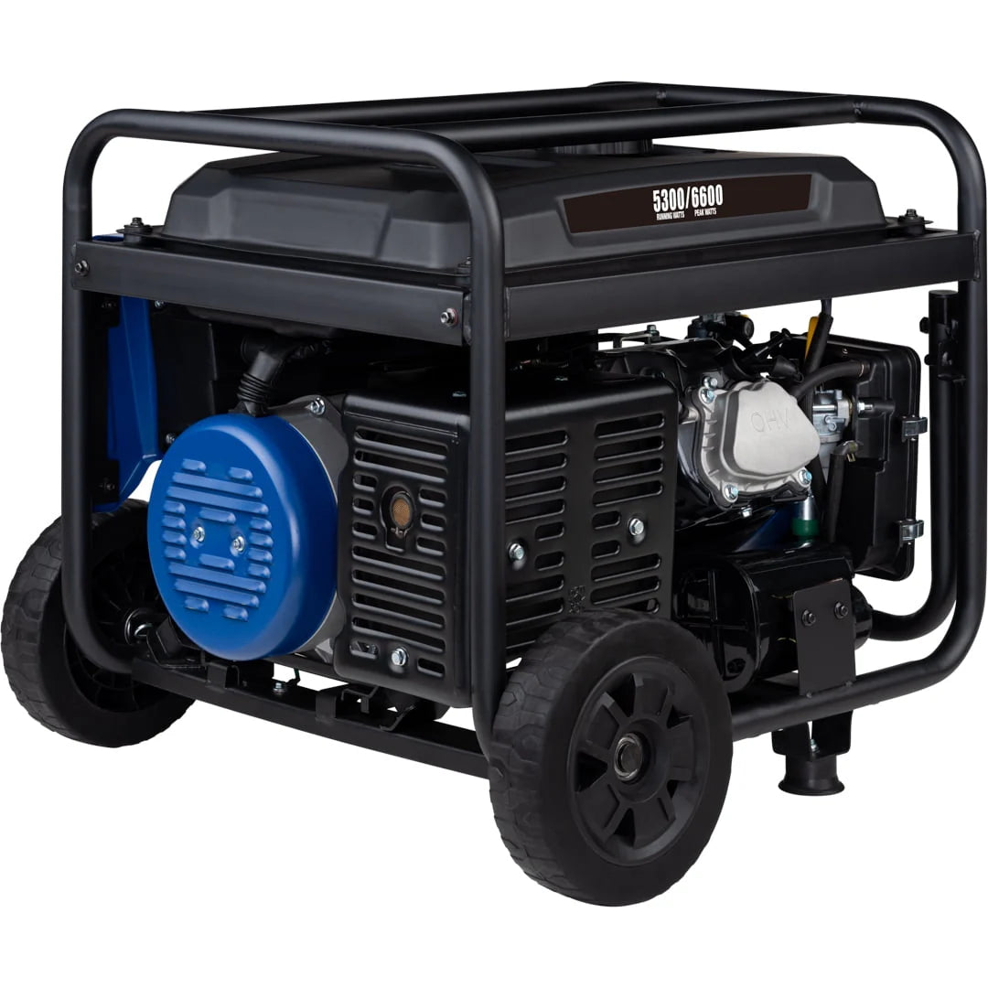 6600 Peak Watt Electric Start Portable Gas Powered Generator with CO Sensor and Wheel Kit N390420