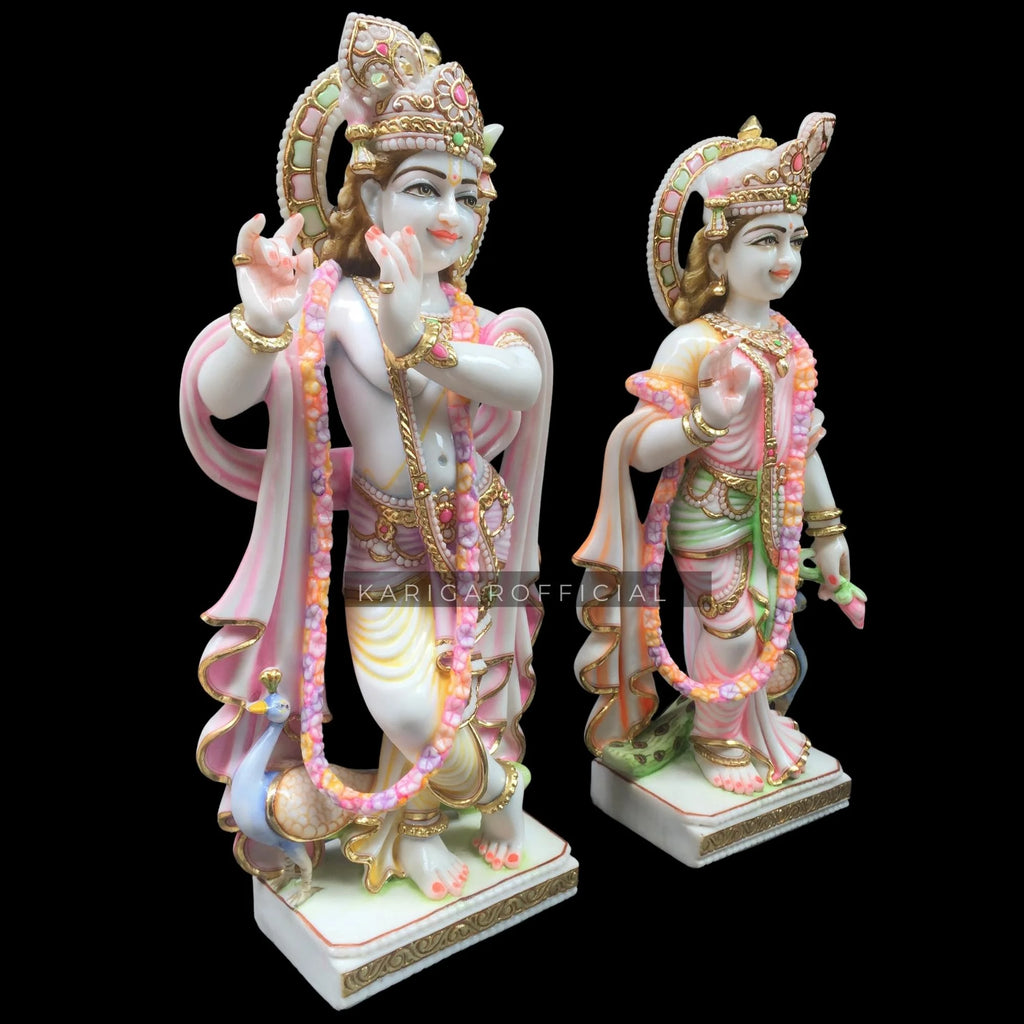 Large 30 inches Marble Multicolor Radha Krishna Statue P446
