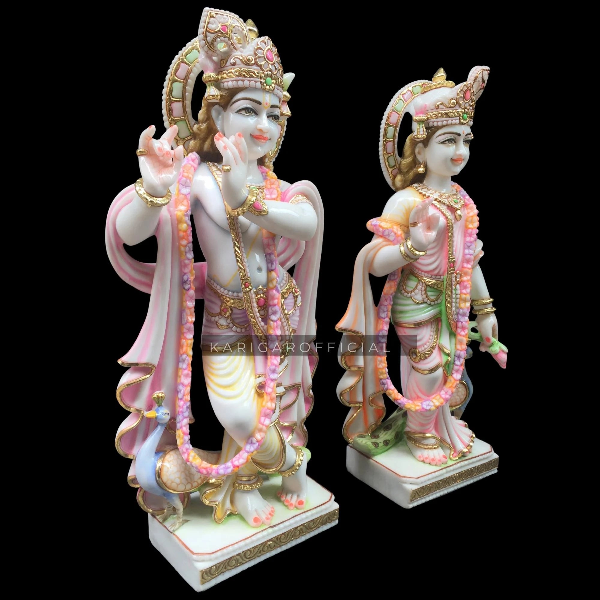 Large 30 inches Marble Multicolor Radha Krishna Statue P446
