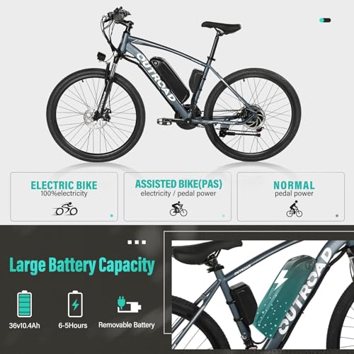 26" Electric Mountain Bike with Removable Battery, 36V 350W Brushless Motor, 21-Speed Gear, Front Fork Suspension A82611