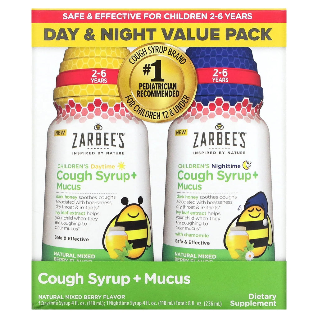 Kids Cough + Mucus Day/Night with Honey, Ivy Leaf, Zinc & Elderberry, Mixed Berry, 2x4FL Oz W302