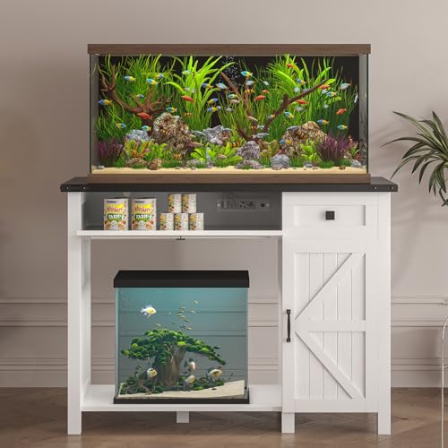 White 40 Gallon Aquarium Stand with Drawer and Cabinet Storage O320