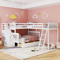 Twin over Full Triple Bunk Bed with Drawers and Stairway, L-Shaped Bunk Bed and Loft Bed Combo with Storage Compartment (Espresso) A737