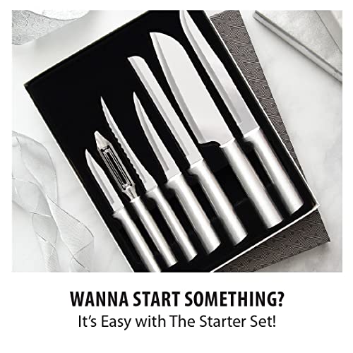 7 Stainless Steel Kitchen Knives Starter Gift Set with Brushed Aluminum Q7136