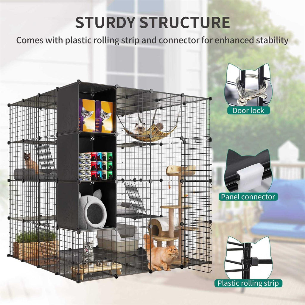 Cat Cage Indoor Large with Storage Cube DIY Catio Cat Enclosures Metal Cat Playpen with Hammock L26439