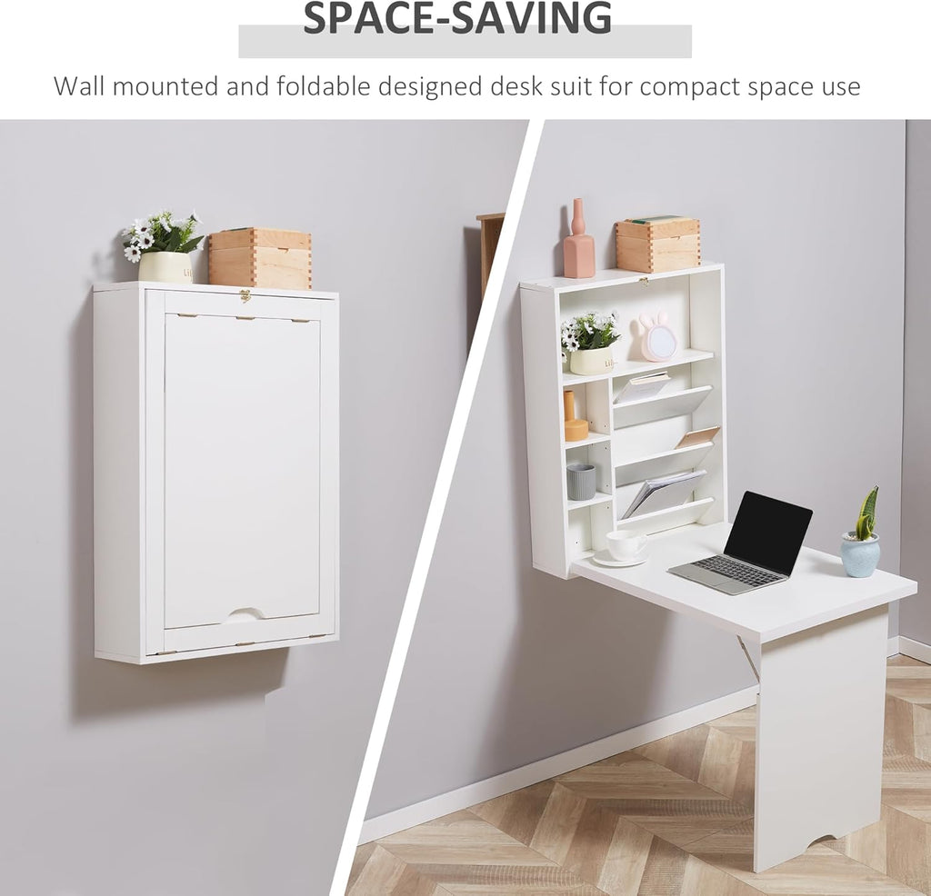White Wall Mounted Fold Out Desk with Storage Shelf I544185