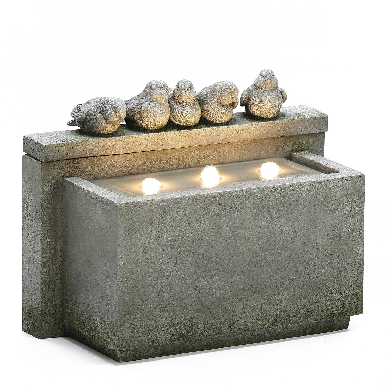 Gray Rectangular Resin Outdoor Bubbler Fountain with Lights S14811