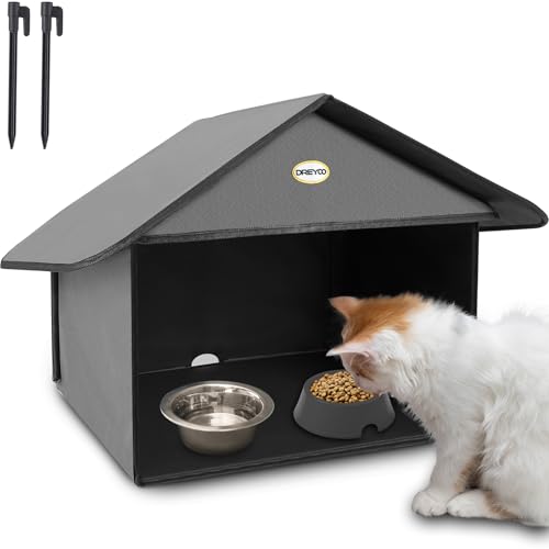 Outdoor Cat Feeding Station, Weatherproof, 13”d x 17”w x 15.5'h (Dusty Blue) U148