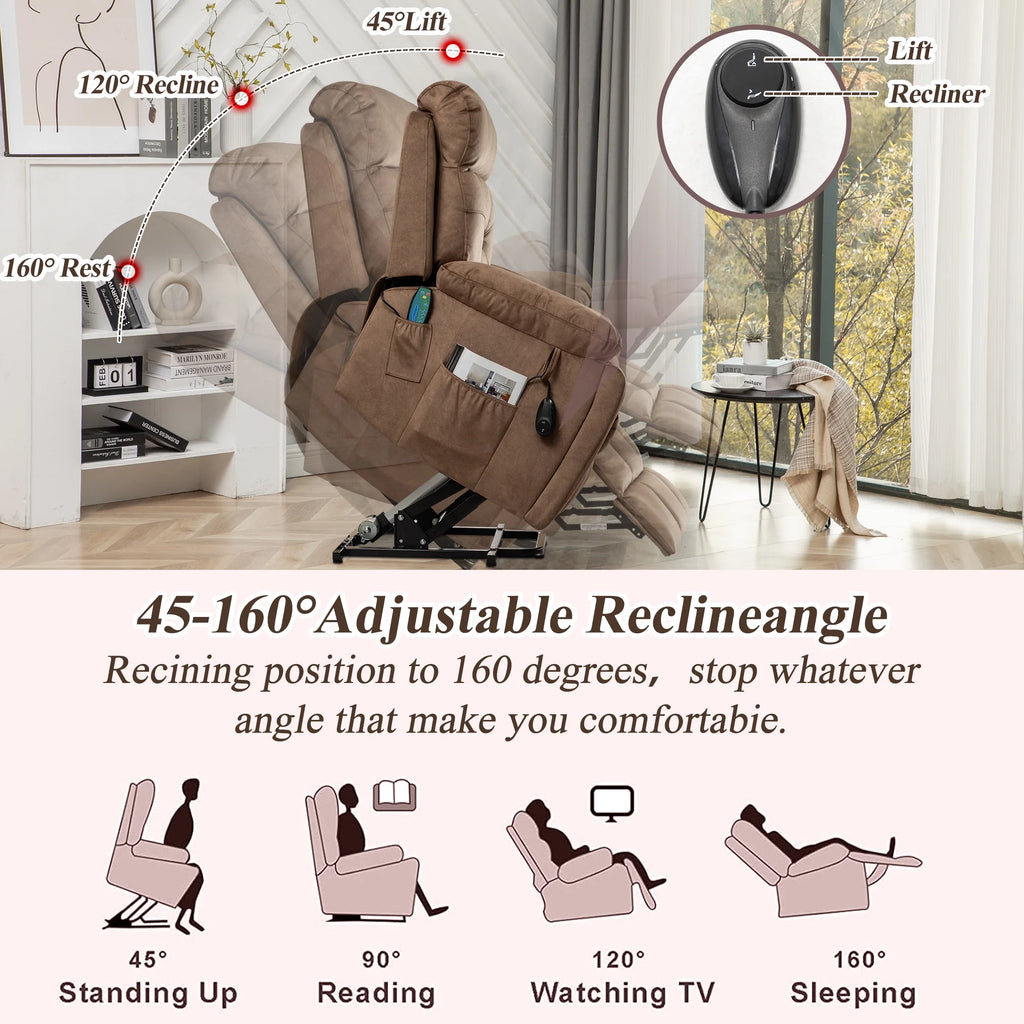 Dark Brown Oversized Electric Lift Recliner Chair with Heat and Massage Z392