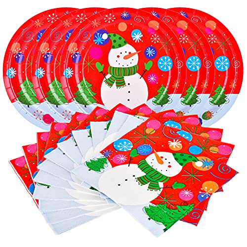 Christmas Snowman Disposable Paper Dinner Plates and Napkins L349