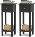 Black Narrow End Table Set of 2 with Drawer & Shelf Q8805