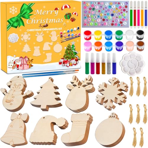 48pcs Wooden Christmas Ornaments Unfinished Paintable Blank Wood Slice L86489