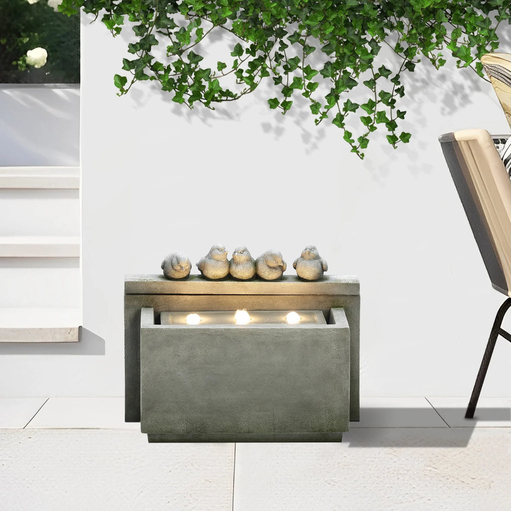 Gray Rectangular Resin Outdoor Bubbler Fountain with Lights S14811