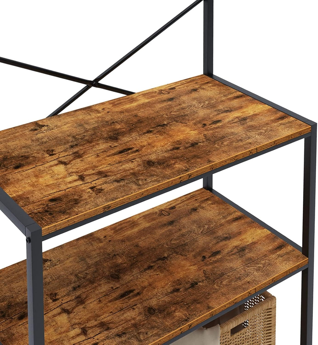 Rustic Brown 4-Tier Baker's Rack with 5 Hooks C855