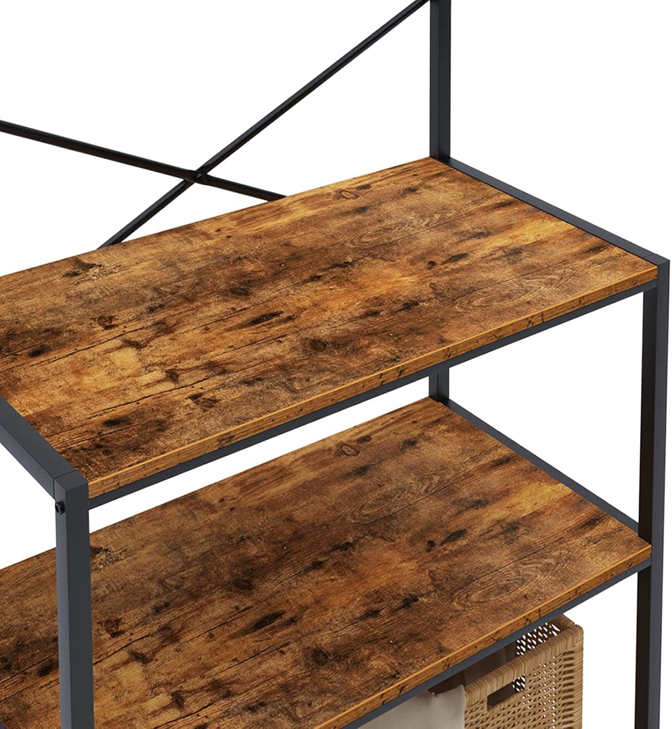 Rustic Brown 4-Tier Baker's Rack with 5 Hooks C855