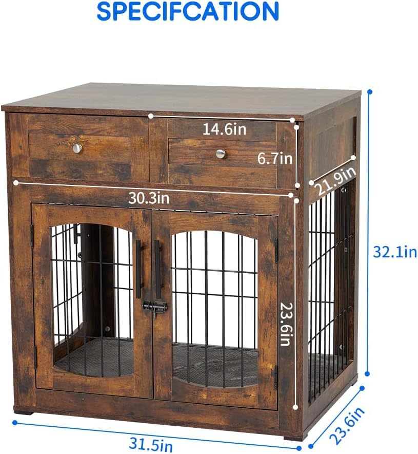 Wooden Dog Crate with 2 Drawers and Cushion V89250