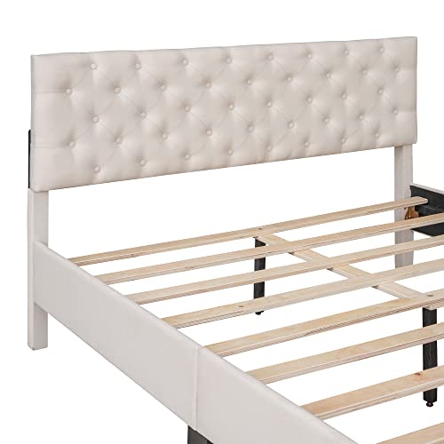 Gray Twin Upholstered Linen Platform Bed with Adjustable Headboard W502