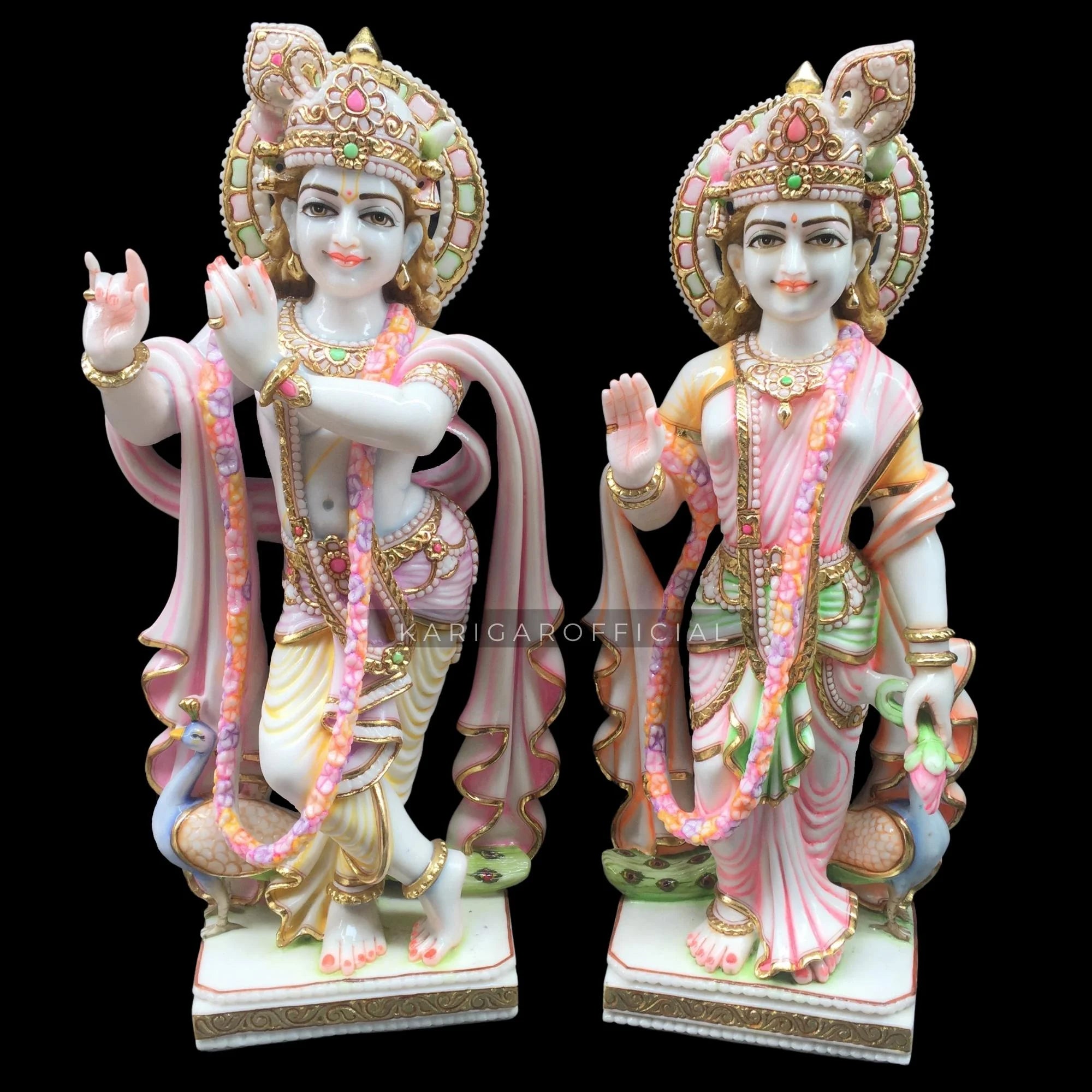 Large 30 inches Marble Multicolor Radha Krishna Statue P446