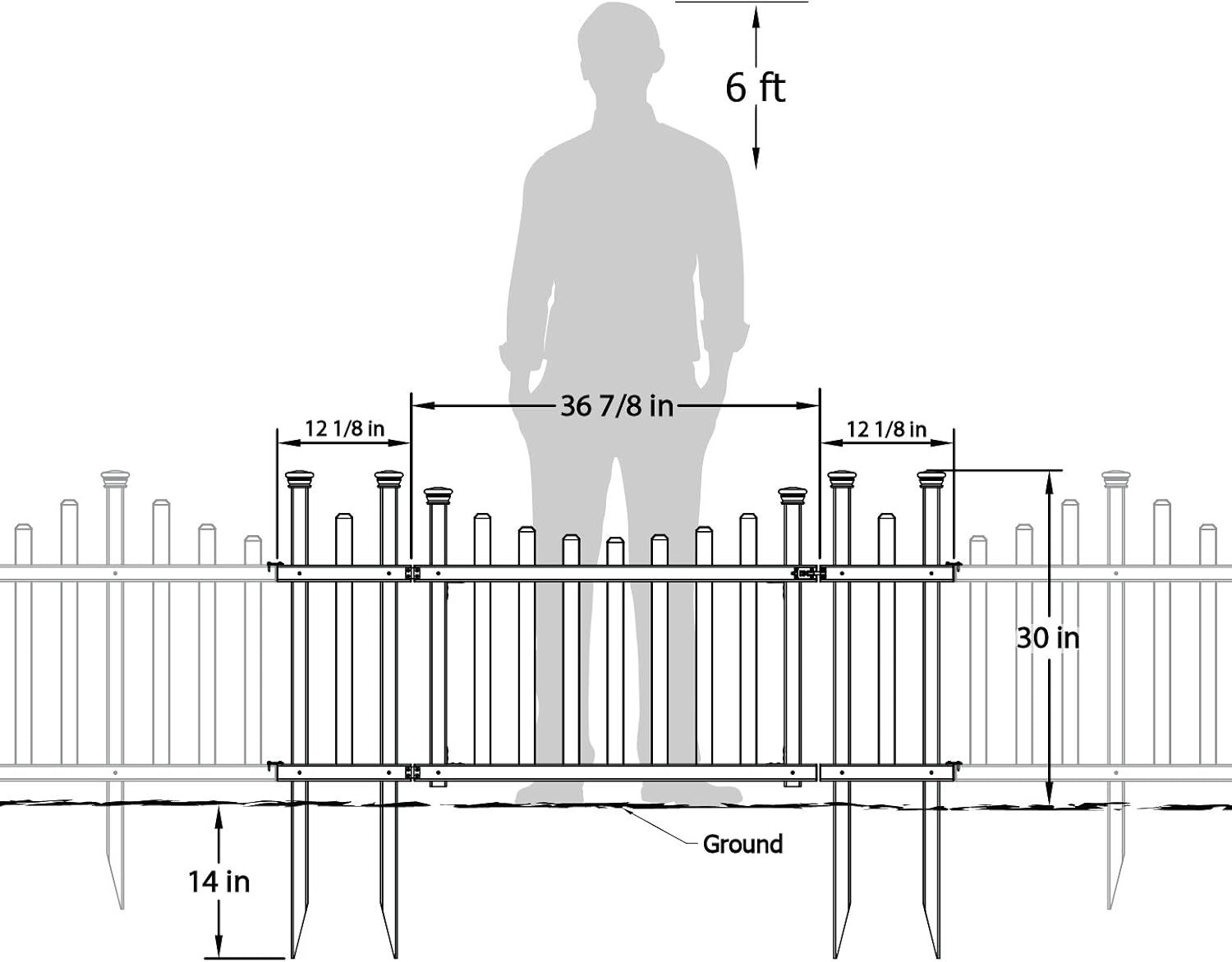 3 Pack Outdoor Garden Fence and Vinyl Gate Kit with Fence Wings A8418