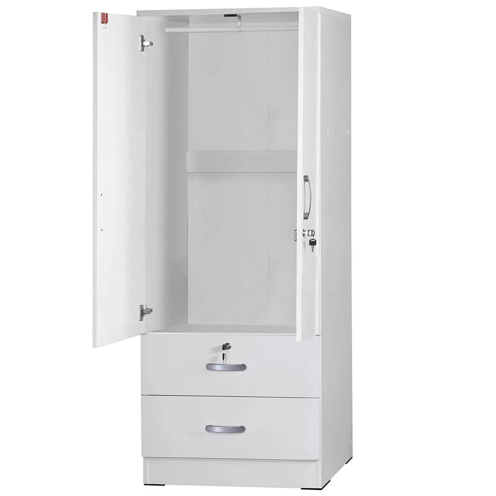 White Wood 2-Door Wardrobe Armoire with 2-Drawers N2250