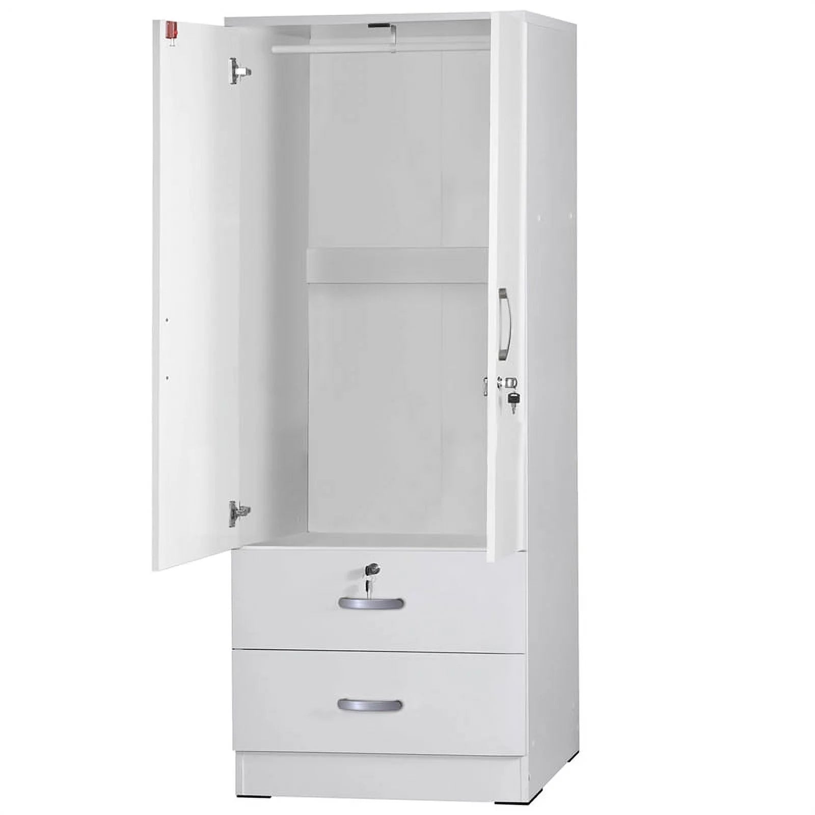White Wood 2-Door Wardrobe Armoire with 2-Drawers N2250