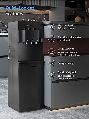 Black Bottom Loading Water Cooler Dispenser with 3 Temperature Settings T29461