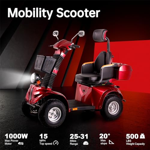 Red 1000W 4 Wheel Mobility Scooter with Adjustable Seat G619