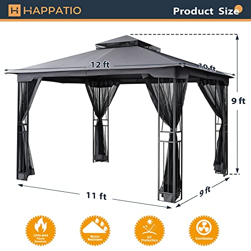 10' X 12' Outdoor Patio Gazebo with Mosquito Netting Dark Brown E27932