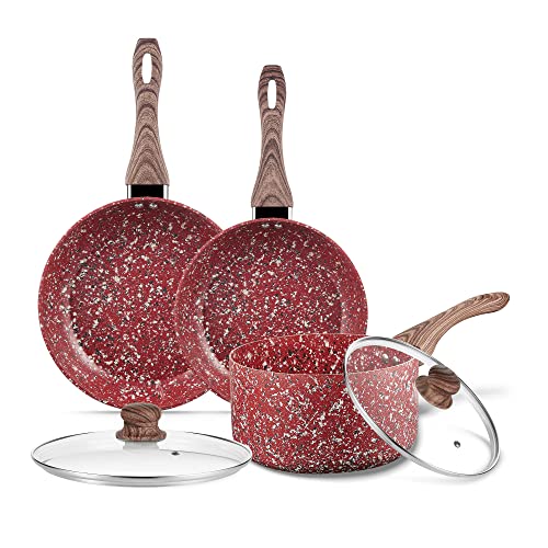 5 Piece Nonstick Cookware Set with Saucepan and Frying Pans M383
