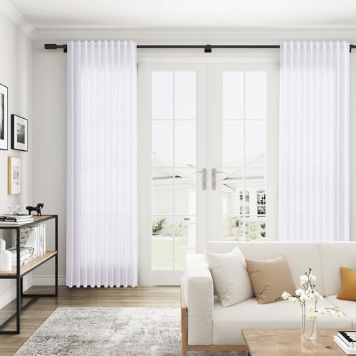Natural Cream Linen Curtains 90 inch Long 2 Panels Semi Sheer Light Filtering Back Tab Rod Pocket E44846