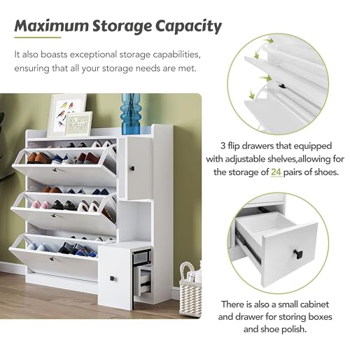 Slim Shoe Storage Cabinet with 3 Flip Drawers, Black B487560