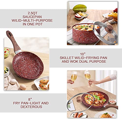 5 Piece Nonstick Cookware Set with Saucepan and Frying Pans M383