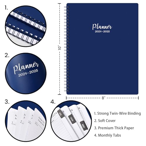 Academic Planner 2024-2025 Weekly and Monthly, 8" x 10", Black, Twin-Wire Binding Z464
