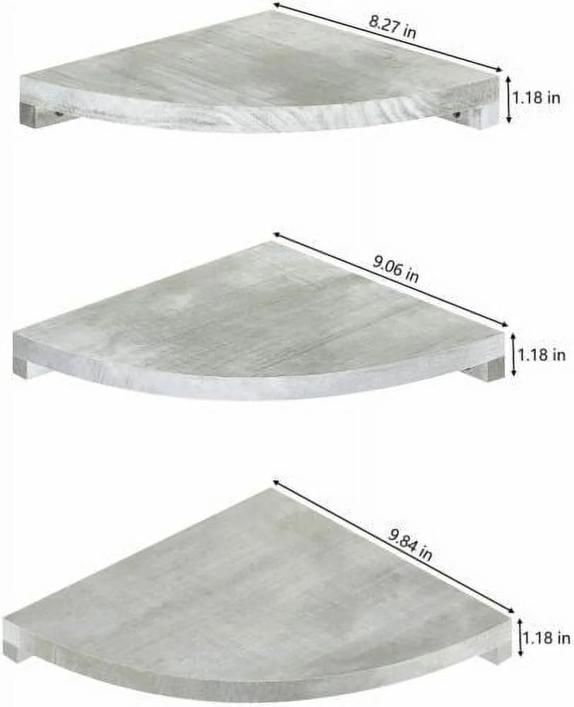 Rustic White Set of 3 Wall Mounted Wood Corner Shelves G889