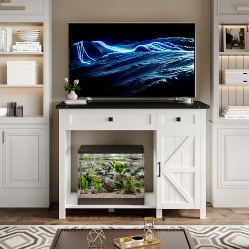 White 40 Gallon Aquarium Stand with Drawer and Cabinet Storage O320