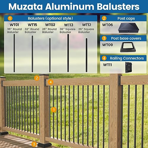 50 Pack 26" Aluminum Deck Balusters Round Black 3/4" Diameter Hollow W2529