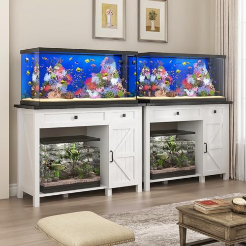 White 40 Gallon Aquarium Stand with Drawer and Cabinet Storage O320