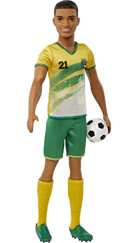 Ken Fashion Doll with Short Cropped Hair, Uniform, Tall Socks, Cleats & Ball D14055