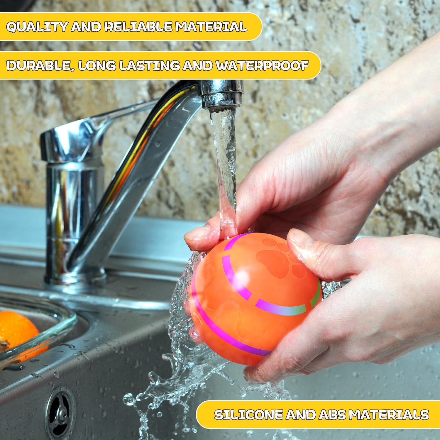 2 Pcs Interactive Dog Toys Peppy Pet Ball Moving Automatic Rolling Ball with LED Flashlight USB Rechargeable (Orange, Pink) K6407