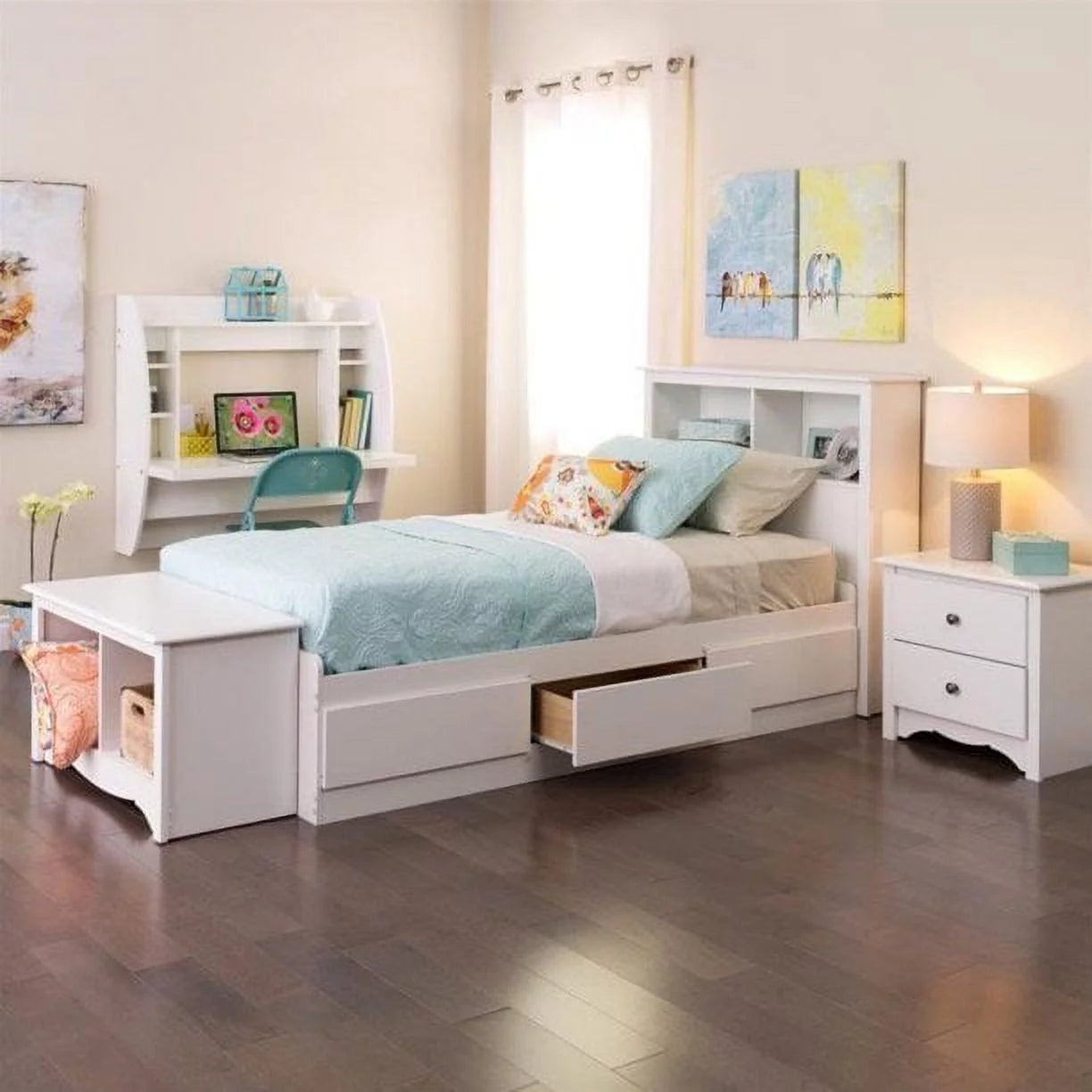 White Wall Mounted Desk with Storage R191