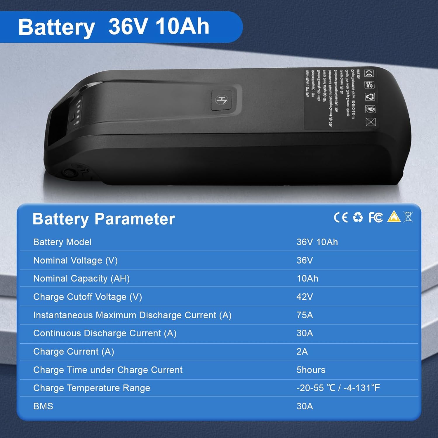 36V 10Ah Lithium Ebike Battery with 2A Charger Q7471