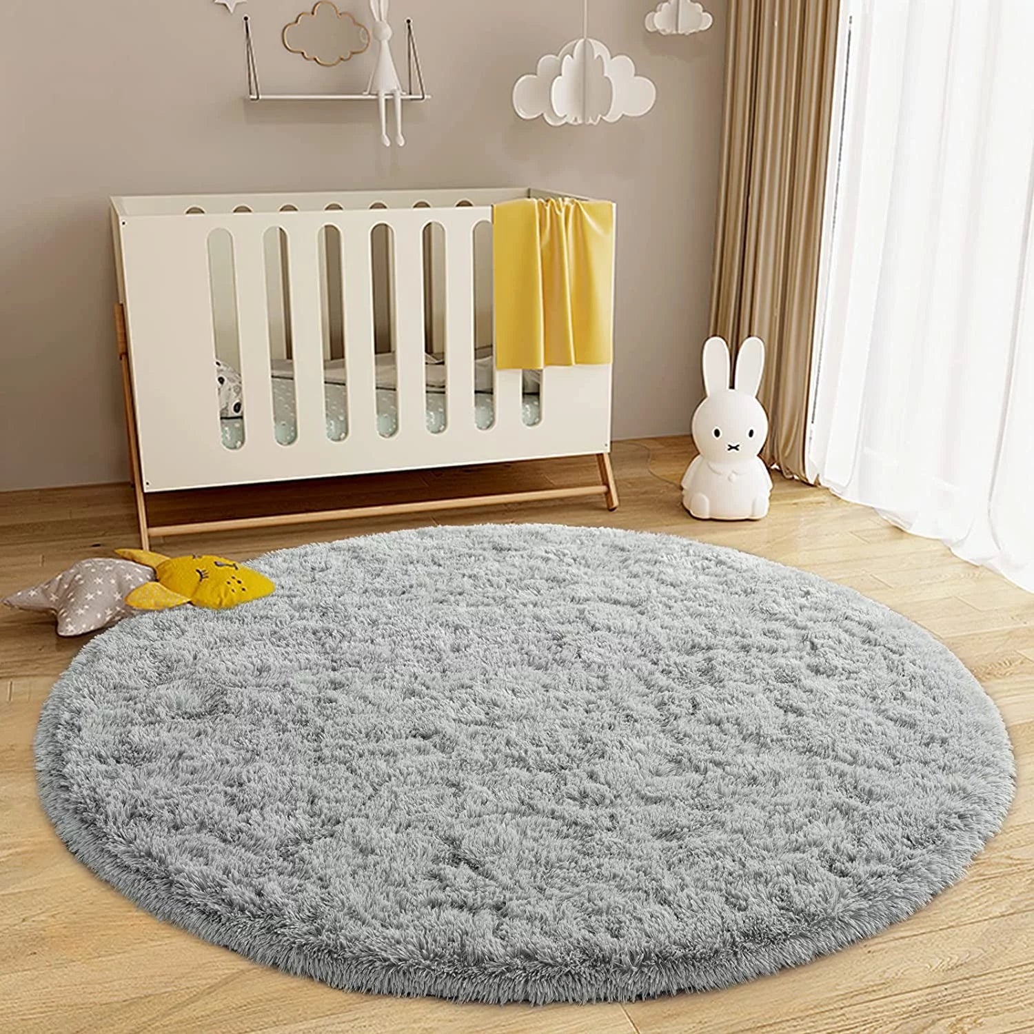 Gray Round Fluffy Shaggy Area Rug 5'x5' A456