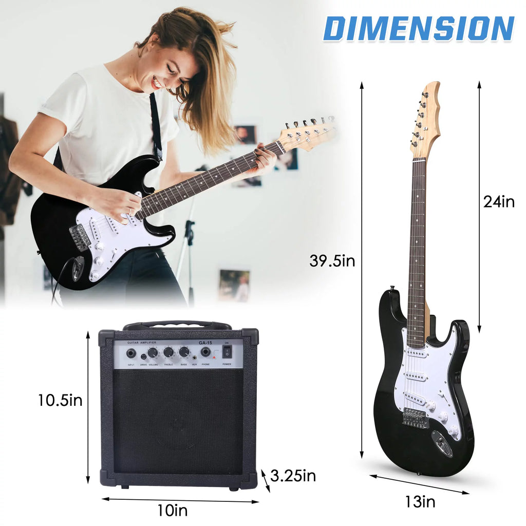 39 Inch Electric Guitar Starter Kit with 10W Amplifier, Carrier Bag, Tuner, Strings, Picks, Cable P2391