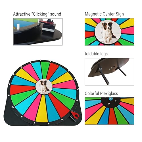 24 Inch Spinning Prize Wheel - 18 Slots Tabletop Roulette Spinner - Dry Erase Marker (Red) N183526