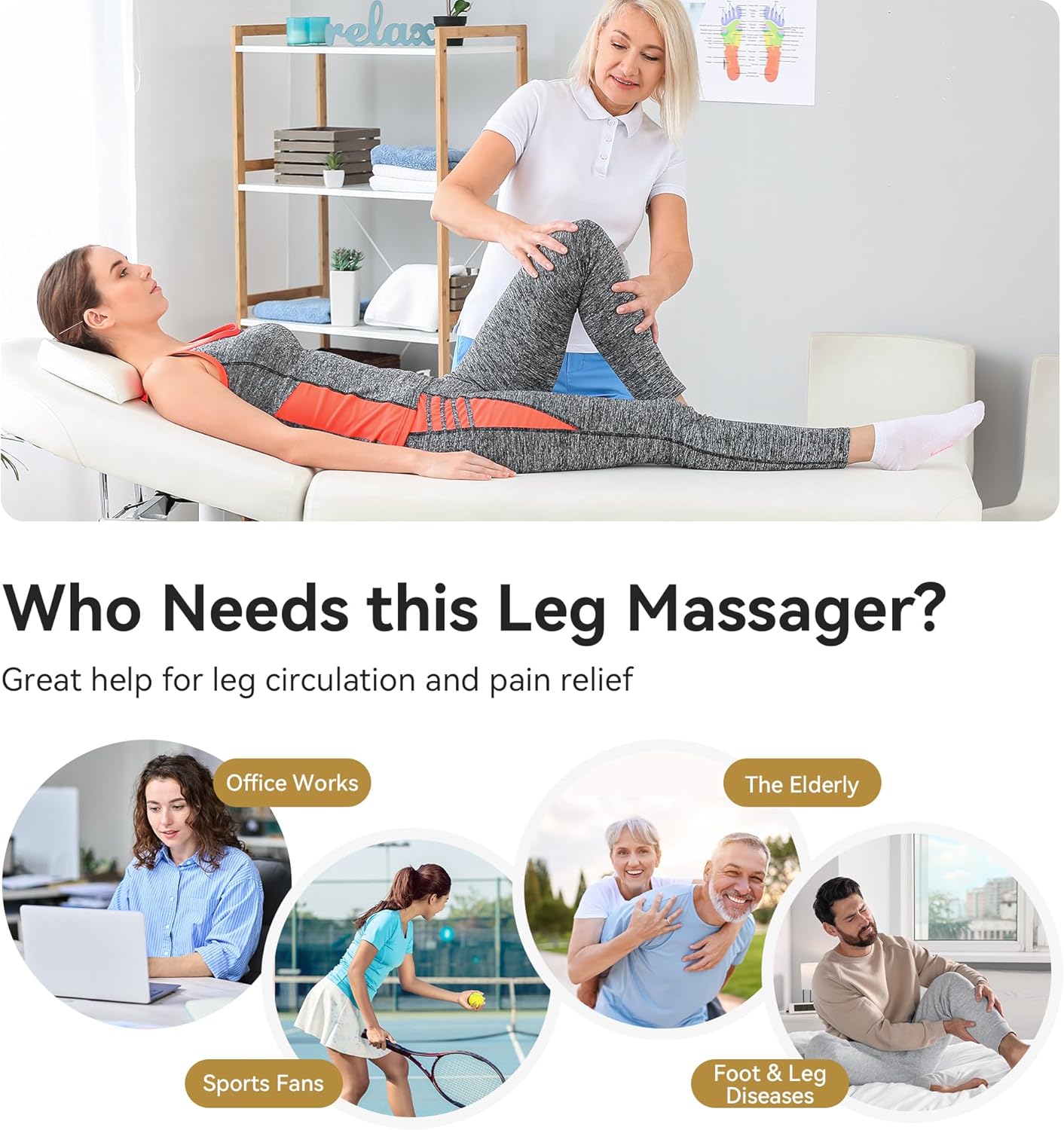 Full Leg Massager with Heat, Air Compression Massager for Foot Calf & Thigh D7103