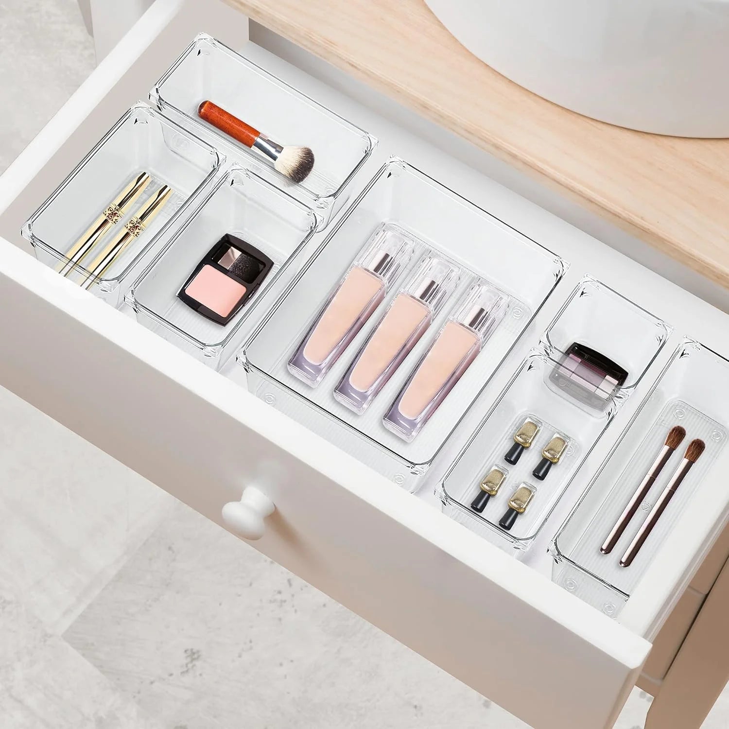 25 PCS Plastic Storage Bins with Non-Slip Pads Clear Drawer Organizer O854107