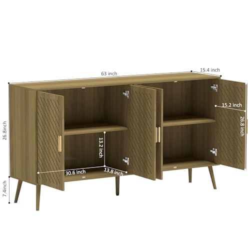 Walnut Wood Sideboard Cabinet with 4 Doors I25741