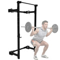 Wall Mounted Folding Power Squat Rack - Heavy Duty Adjustable Pull Up Bar, Home Gym Equipment with Durable J-Cups - Black W258