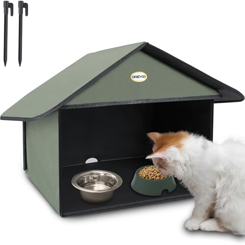 Outdoor Cat Feeding Station, Weatherproof, 13”d x 17”w x 15.5'h (Dusty Blue) U148
