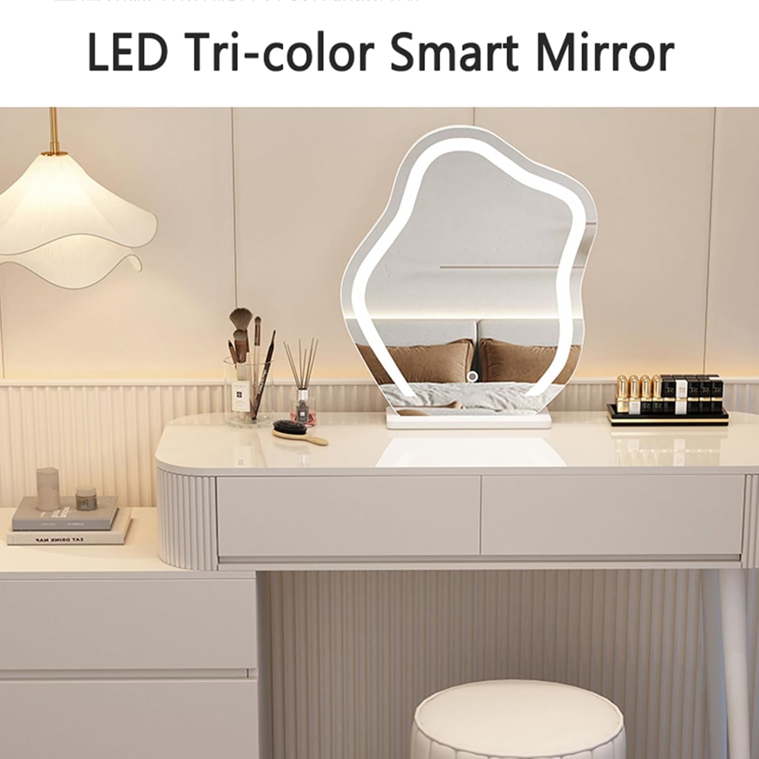 Makeup Vanity Table with Lighted Mirror, 3 Lighting Modes Adjustable, Large Capacity Dressing Table L5902